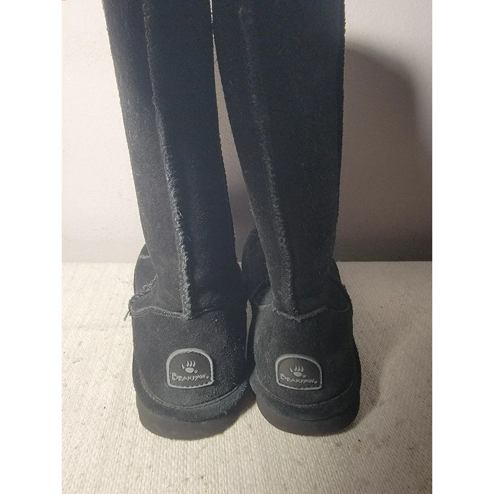 Bearpaw Elle Tall Black Suede Boots Womens Size 10 Sheepskin Wool Lined 624W